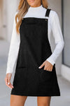 Pocketed Square Neck Wide Strap Overall Dress Black XL Casual Dresses - Tophatter Daily Deals