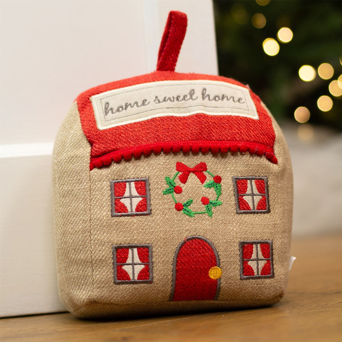 Home Sweet Home Christmas Cottage Doorstop | Festive Fabric House Door Stop 17cm Doorstop - Tophatter Daily Deals