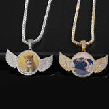 Angel Wings Medallions Custom Photo Pendant Necklace For Men Hip Hop Jewelry Iced Out Pendant Custom Engraved Name Memory Gift 7 - Tophatter Daily Deals