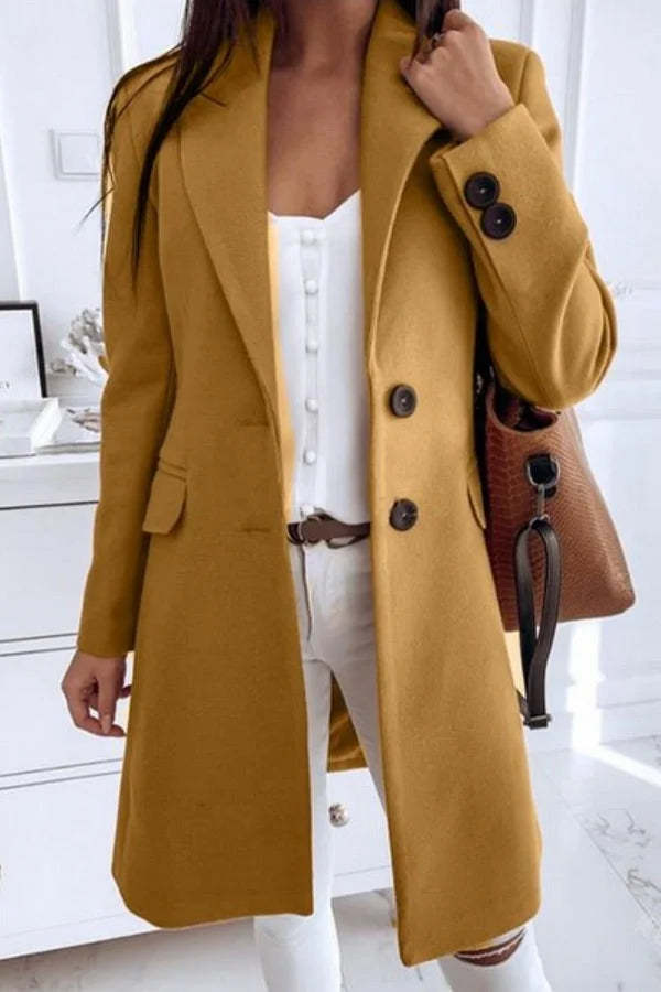 Fitted Classic Women's Wool Coat - Longline Slim Fit Woolen Yellow 3D Changing Face Moving Picture Frame - Tophatter Daily Deals