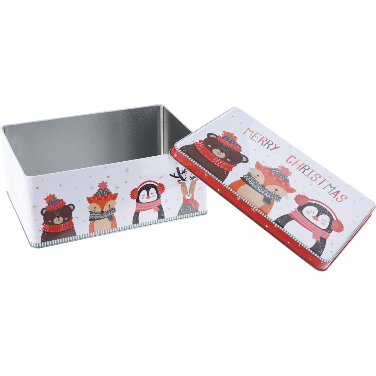 Merry Christmas Biscuit Tin | Animal Friends Cookie & Cake Storage Tin - 22x16cm Tin - Tophatter Daily Deals