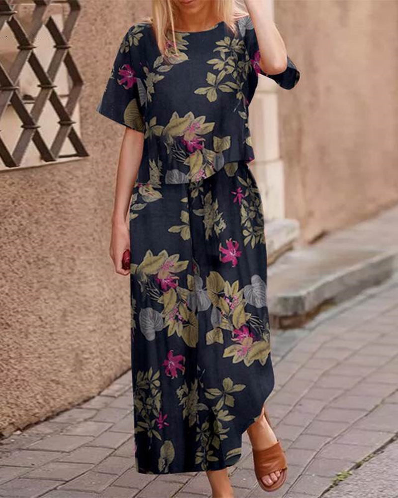 Retro Print Two Piece Sets Navy blue Two Pieces Sets - Tophatter Daily Deals