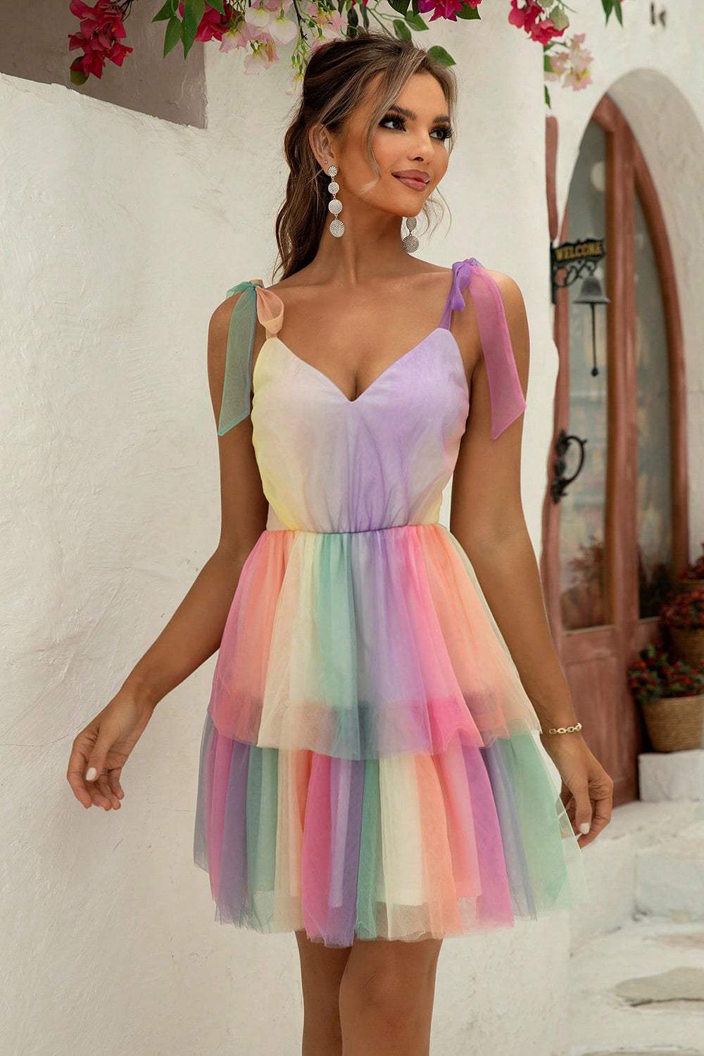 Gradient Tie-Shoulder Layered Dress Casual Dresses - Tophatter Daily Deals