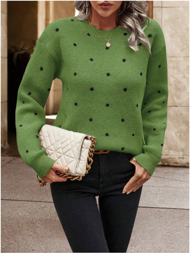 Soft Womens Sweater - Round Neck Long Sleeve Jacquard, Cozy Dark Green 3D Changing Face Moving Picture Frame - Tophatter Daily Deals