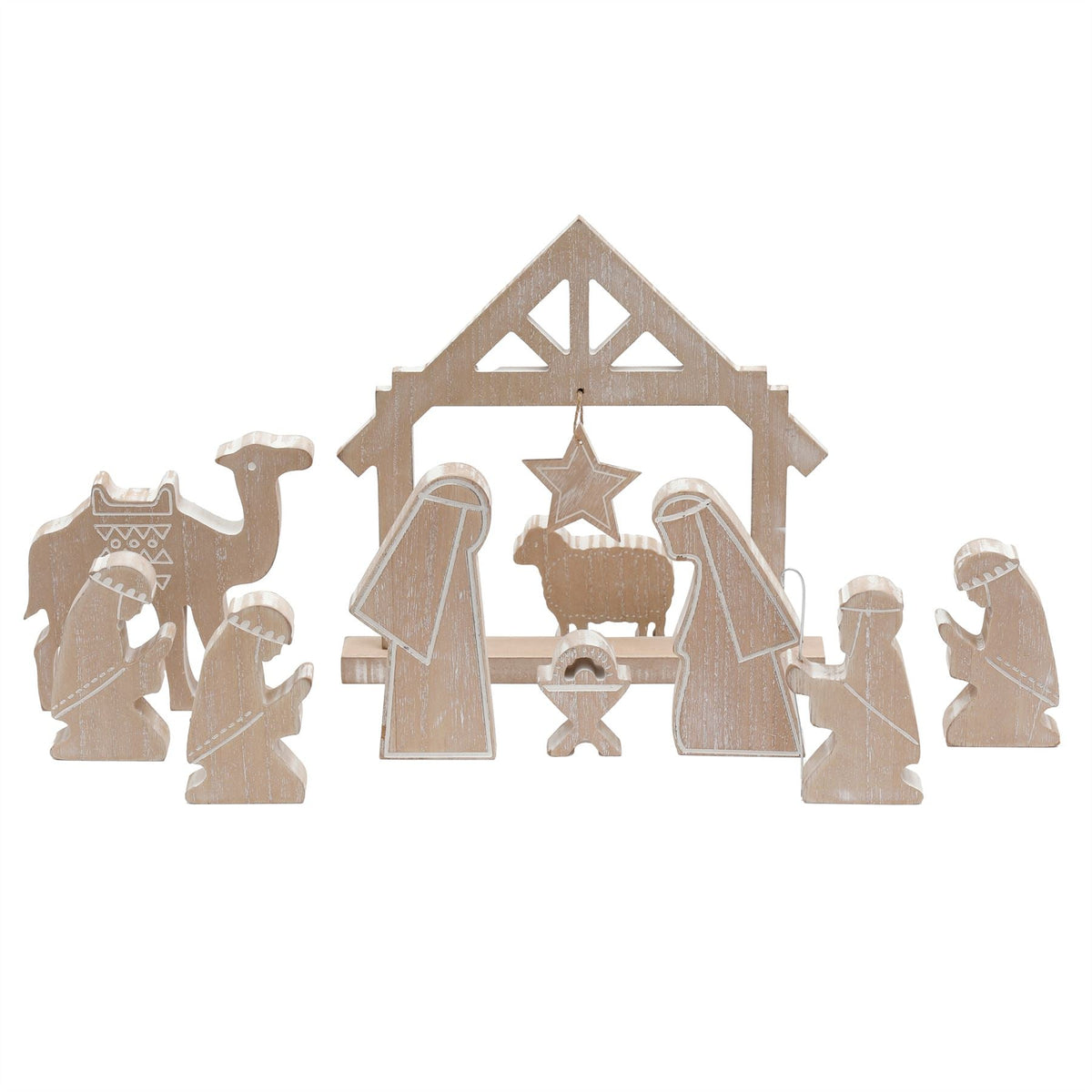 Handcrafted 10-Piece Wooden Nativity Set Traditional Nativity Scene with Figures Nativity Set - Tophatter Daily Deals
