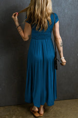Smocked V-Neck Cap Sleeve Dress Casual Dresses - Tophatter Daily Deals