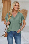 Eyelet Applique V-Neck Cap Sleeve T-Shirt Sage Women's T-Shirts - Tophatter Daily Deals