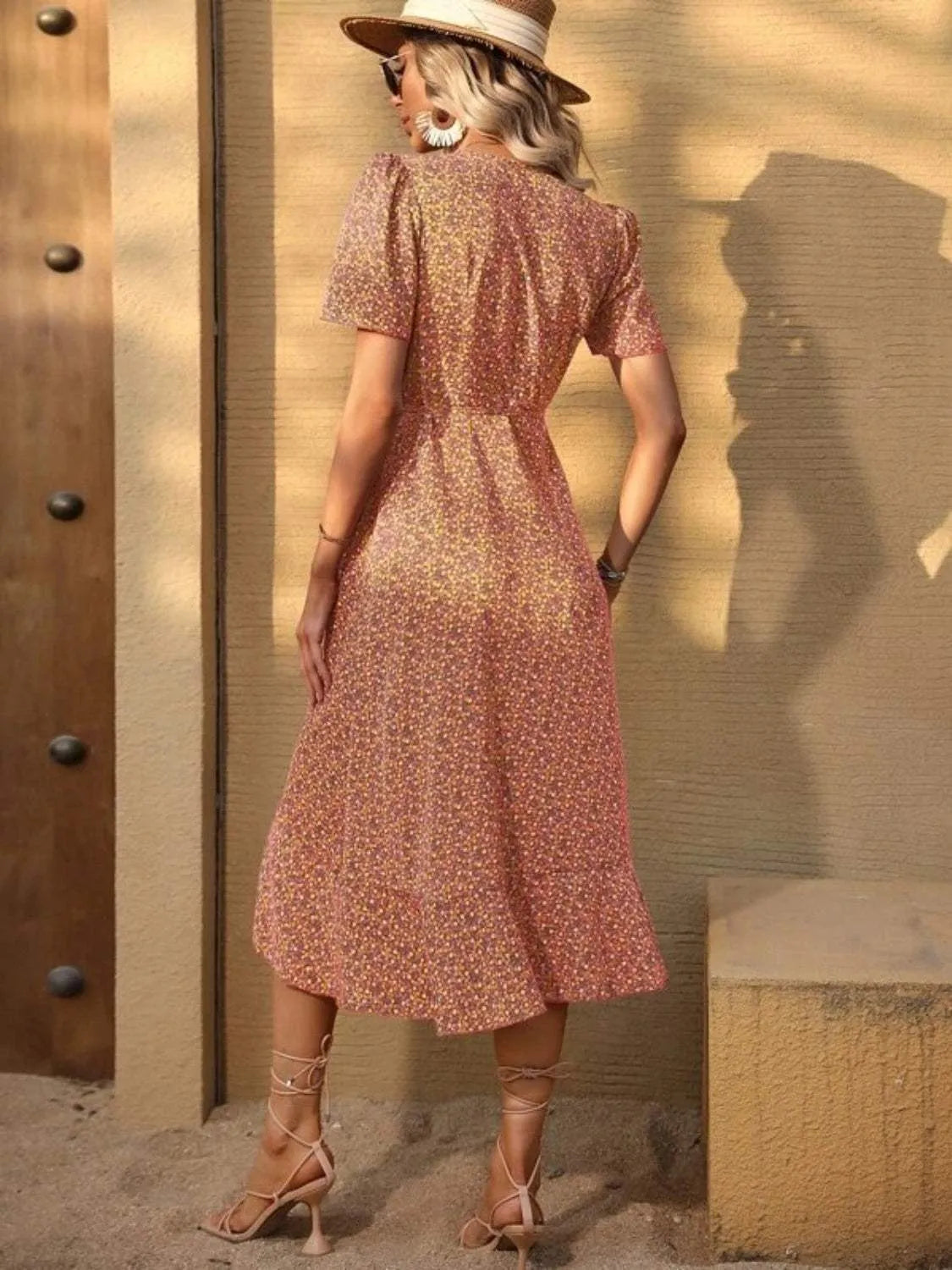 Ruffled Surplice Short Sleeve Midi Dress Casual Dresses - Tophatter Daily Deals