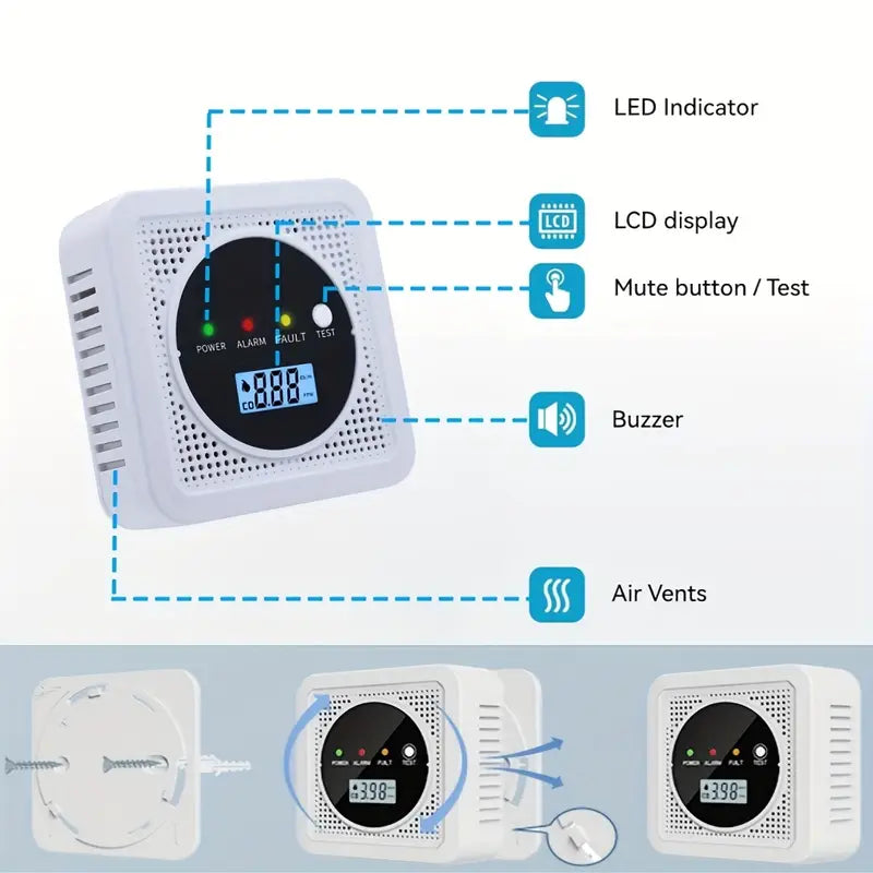 Dual Sensor Smoke & Carbon Monoxide Detector Alarm with LCD Display Smart Home & Security - Tophatter Daily Deals