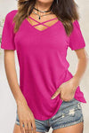 Crisscross Short Sleeve T-Shirt Cerise Women's T-Shirts - Tophatter Daily Deals