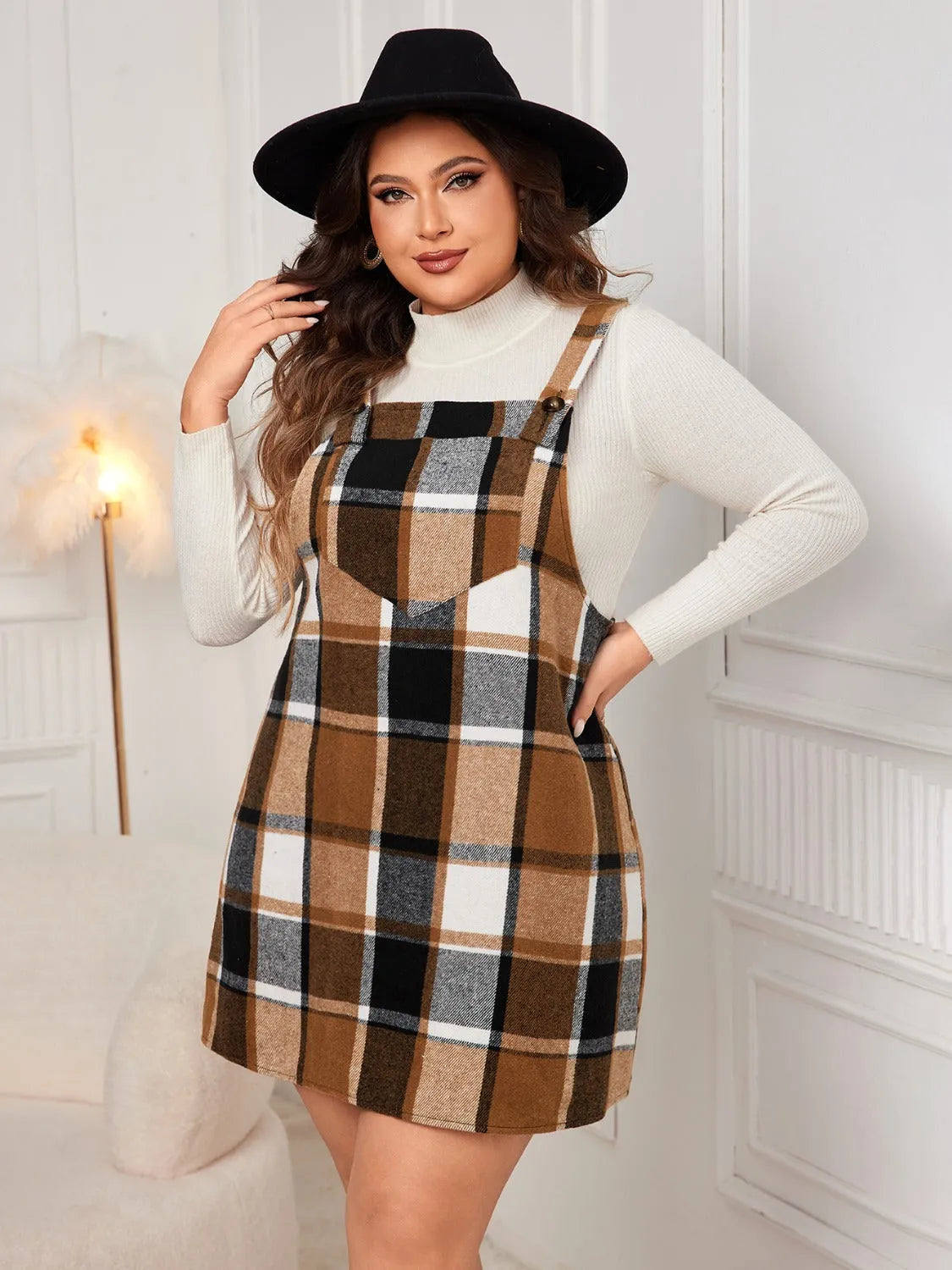 Plus Size Plaid Wide Strap Overall Dress Casual Dresses - Tophatter Daily Deals