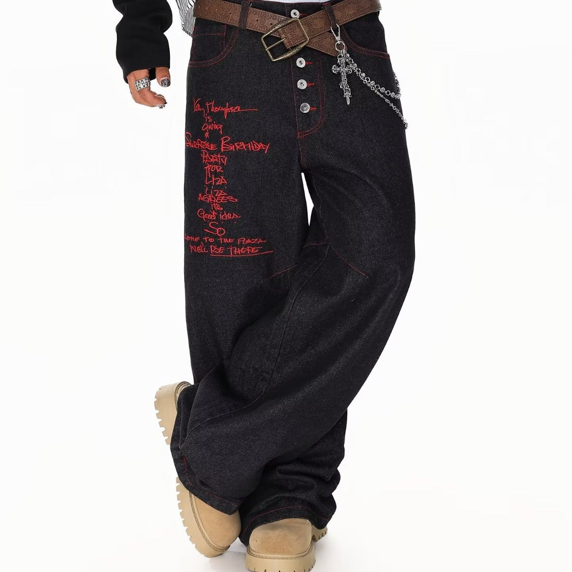American-style High-street Machete Jeans For Men Black 0 - Tophatter Daily Deals