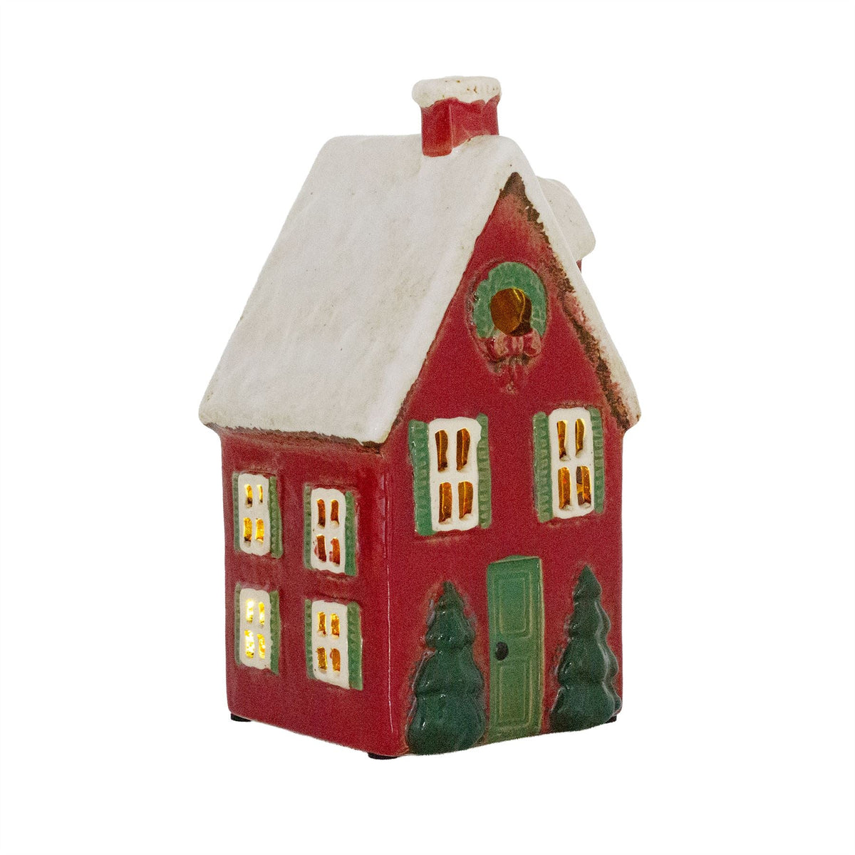 Red Ceramic Christmas House Tealight Holder | Candle Holder Cottage Ornament Candle Holder - Tophatter Daily Deals