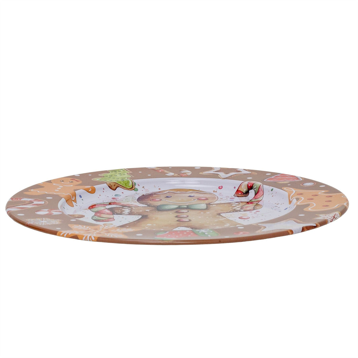 Gingerbread Christmas Tin Platter | Round Christmas Serving Tray Platter - 33cm Tray - Tophatter Daily Deals