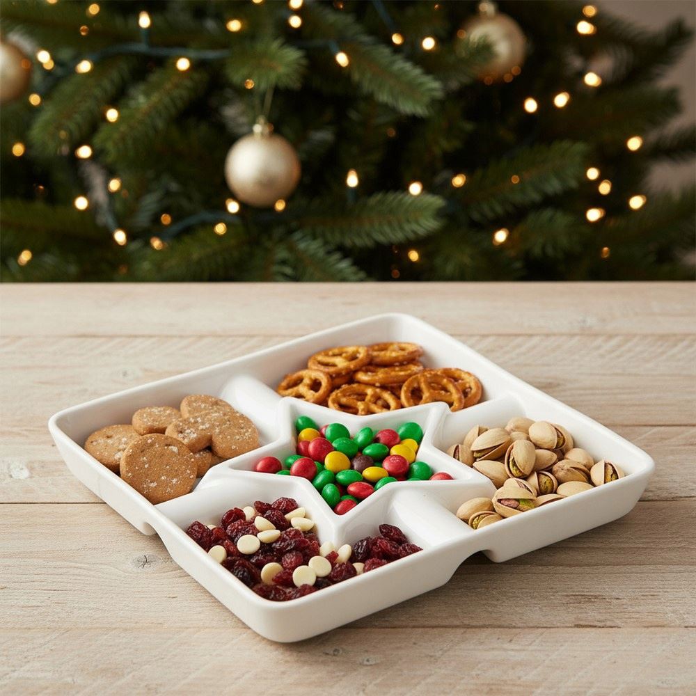 White Porcelain Serving Dish with Star Centre Snack Platter with 5 Compartments Serving Board - Tophatter Daily Deals