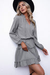 Frill Tie Neck Balloon Sleeve Dress Casual Dresses - Tophatter Daily Deals