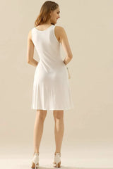 Doublju Full Size Round Neck Ruched Sleeveless Dress with Pockets Cocktail Dresses - Tophatter Daily Deals