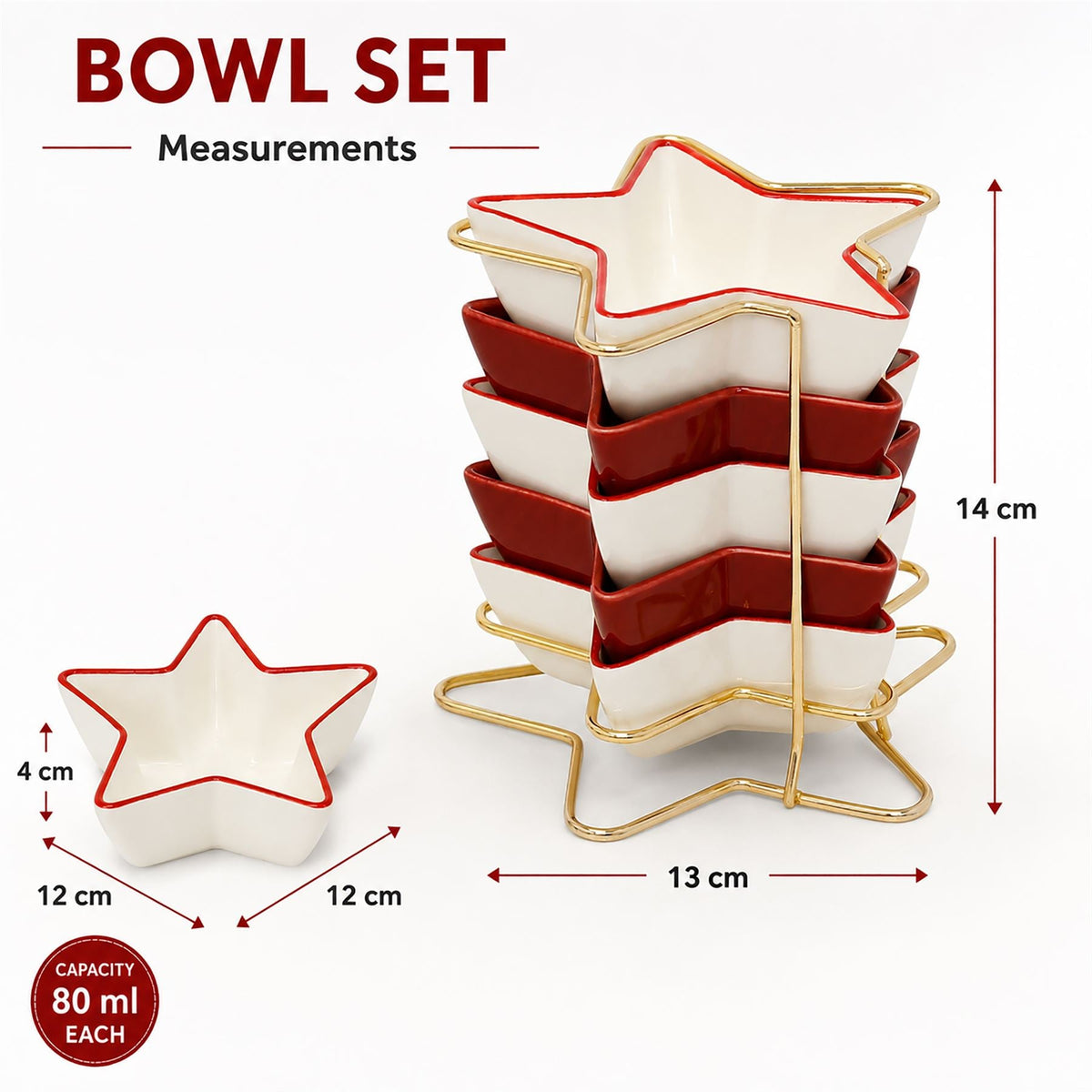 Star-Shaped Set of Snack Bowls, Ceramic Christmas Serving Bowls with Rack Bowl - Tophatter Daily Deals