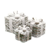Set Of 3 LED Light Up Christmas Present Boxes | 3 Piece Rattan Snow Topped Light Up Xmas Christmas Gift Boxes | LED Christmas Parcels Christmas Decorations Ornament - Tophatter Daily Deals