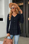 Long Sleeve V-Neck Cable-Knit Blouse Navy Blouses - Tophatter Daily Deals