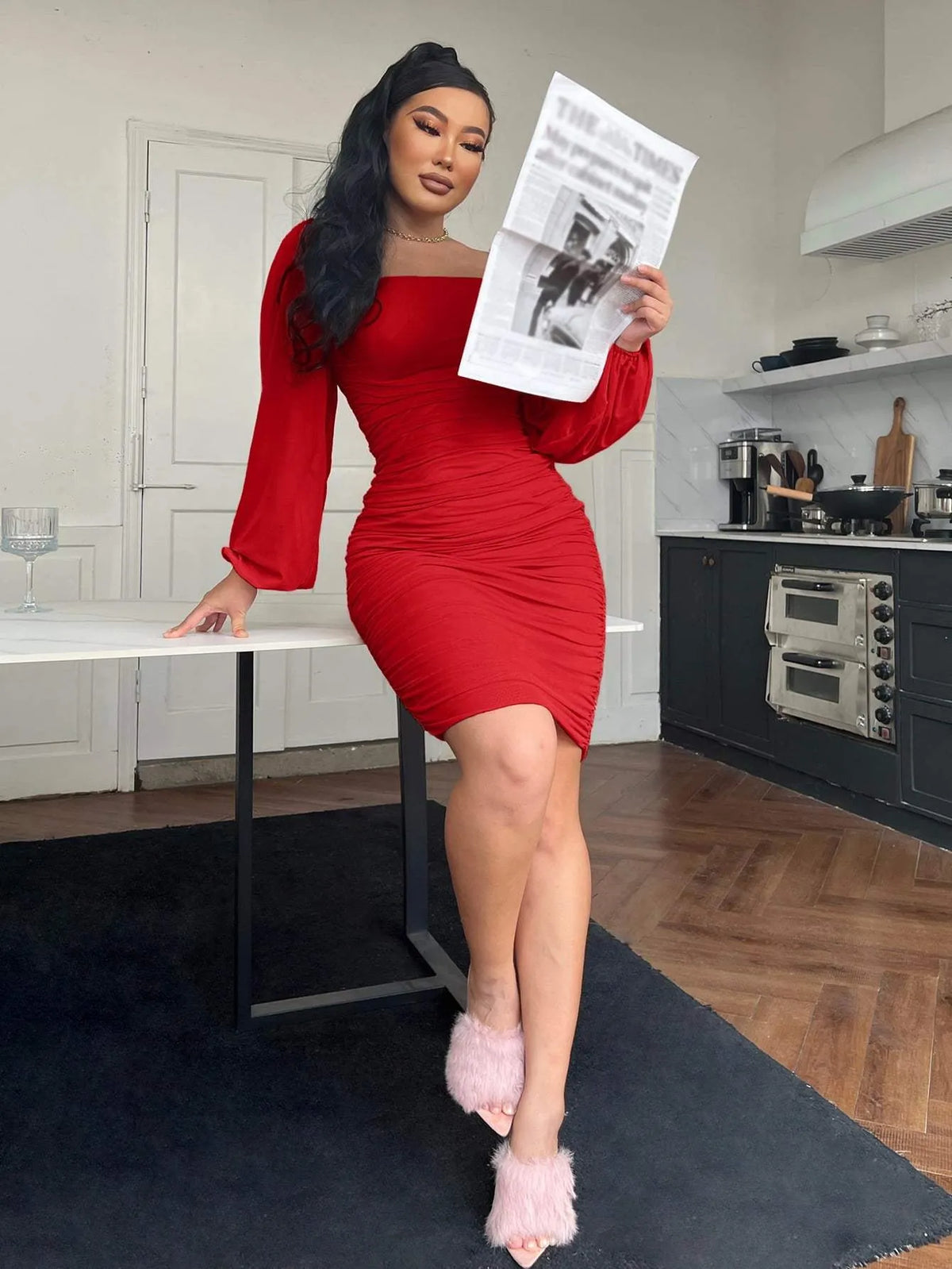 Zip-Back Ruched Bodycon Dress Cocktail Dresses - Tophatter Daily Deals