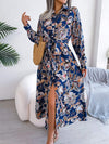 Tied Printed Long Sleeve Midi Dress Casual Dresses - Tophatter Daily Deals