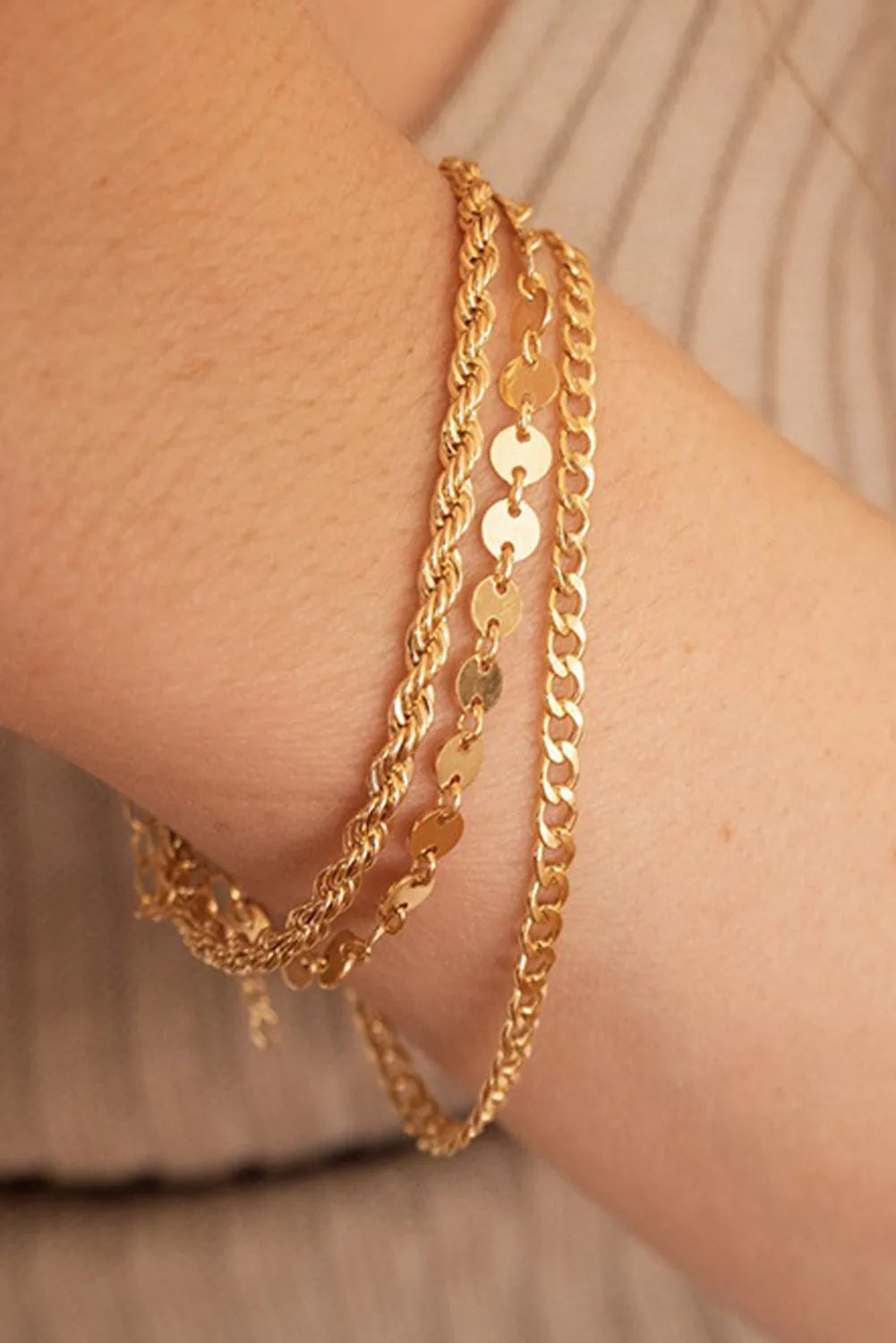 Gold 3Pcs Disc Plated Adjustable Chain Bracelet Set Gold ONE SIZE Alloy Bracelets - Tophatter Daily Deals