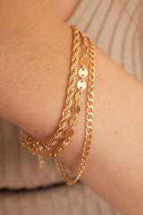Gold 3Pcs Disc Plated Adjustable Chain Bracelet Set Gold ONE SIZE Alloy Bracelets - Tophatter Daily Deals