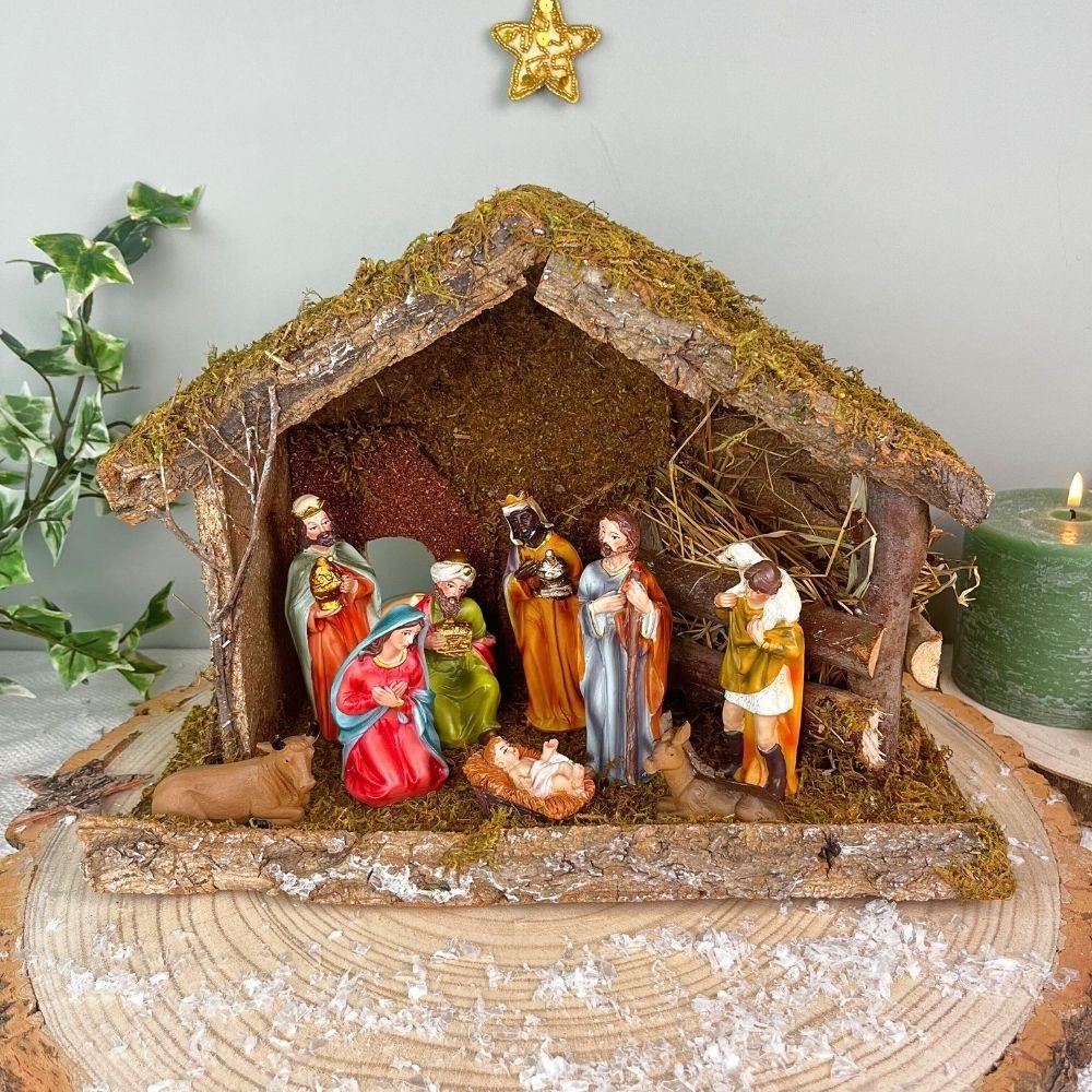 Traditional Rustic Stable Barn Christmas Decoration For Nativity Figures Nativity Set - Tophatter Daily Deals
