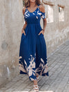 Printed Cold Shoulder Short Sleeve Maxi Dress Navy Casual Dresses - Tophatter Daily Deals