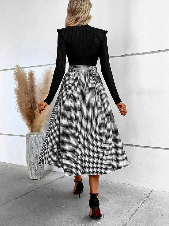 Ribbed Round Neck Long Sleeve Tie Waist Midi Dress Casual Dresses - Tophatter Daily Deals