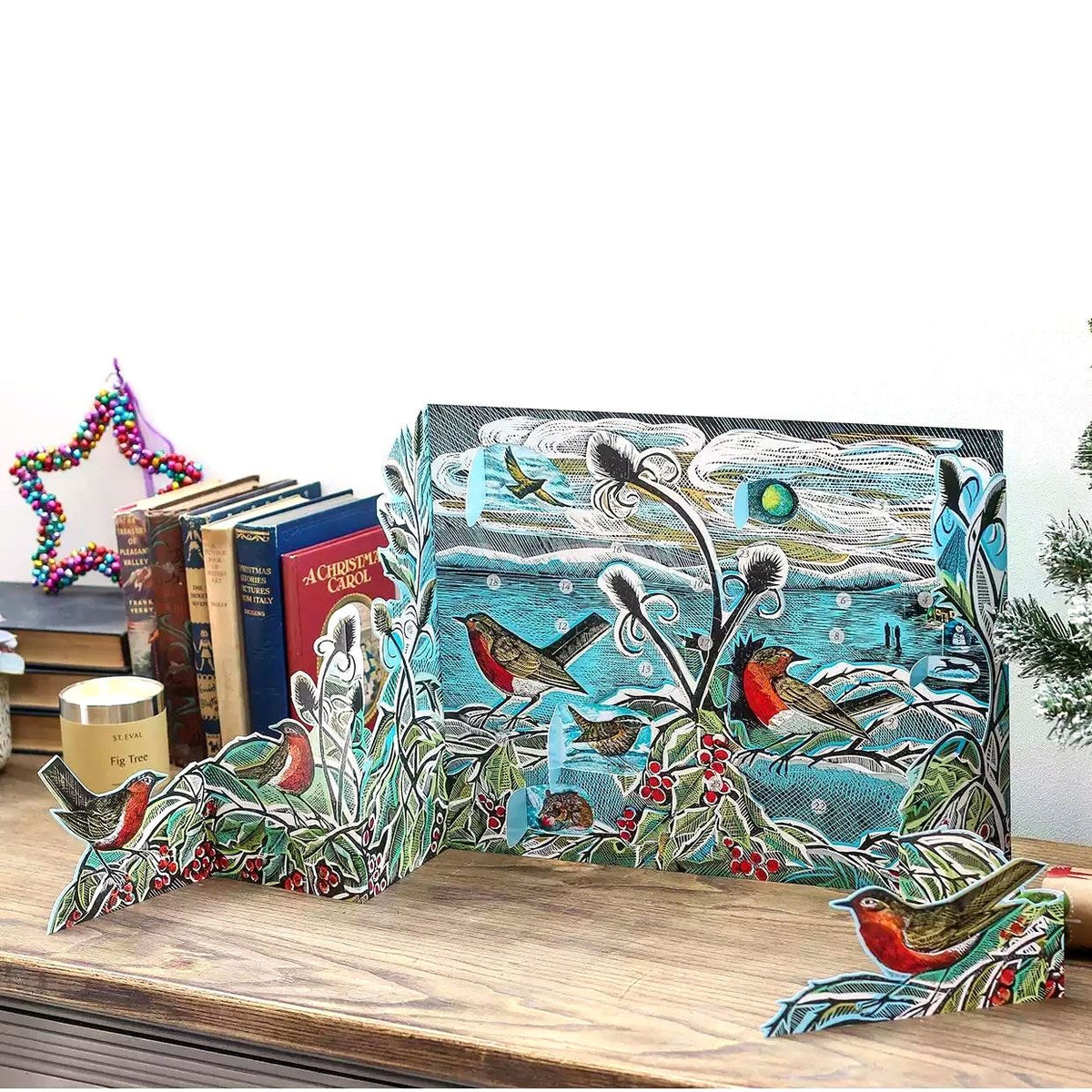 Midwinter Robins Pop-up 3D Advent Calendar | Bird Christmas Calendar - 40x30cm Advent Calendar - Tophatter Daily Deals