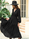 Tie Neck Long Sleeve Midi Tiered Dress Casual Dresses - Tophatter Daily Deals