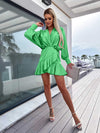 Surplice Ruffle Hem Lantern Sleeve Mini Dress Casual Dresses - Tophatter Daily Deals