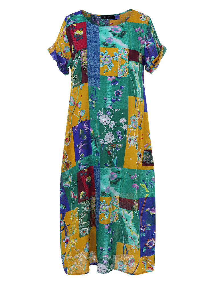 Bohemian Print Short Sleeve Summer Plus Size Dress Maxi Dresses - Tophatter Daily Deals
