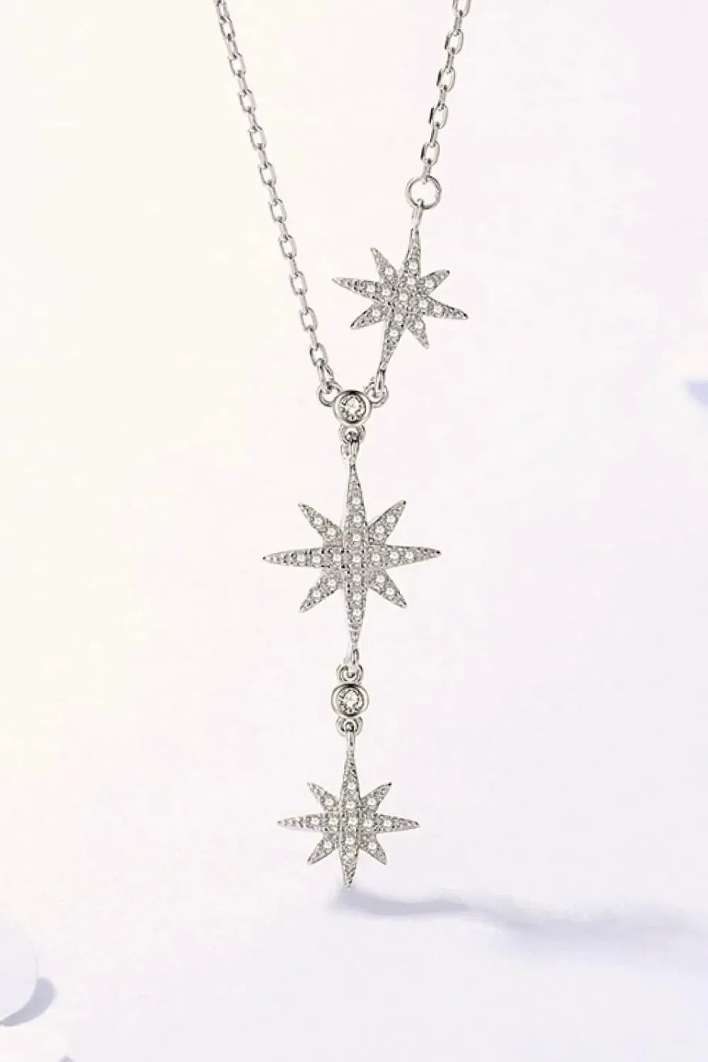 925 Sterling Silver 3 Star Drop Pendant Necklace Silver One Size Necklaces - Tophatter Daily Deals