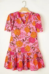 Ruffled Printed Short Sleeve Mini Dress Casual Dresses - Tophatter Daily Deals