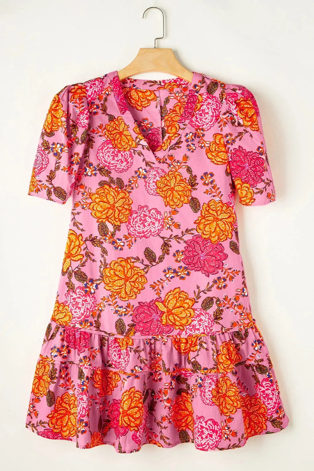 Ruffled Printed Short Sleeve Mini Dress Casual Dresses - Tophatter Daily Deals