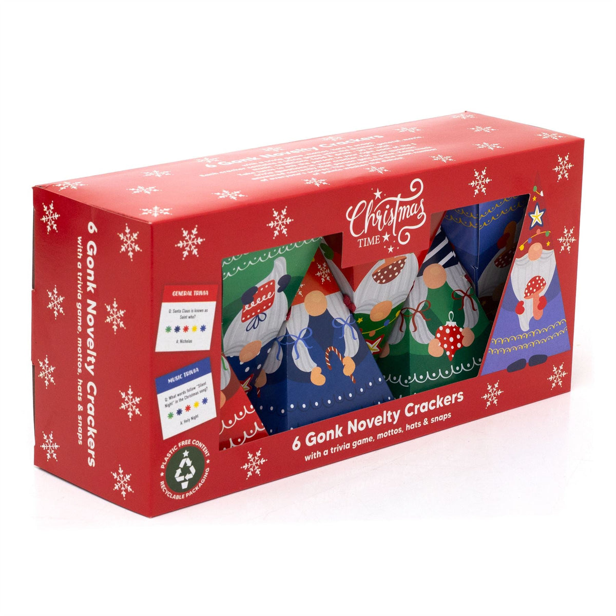 Gonk Pyramid Christmas Crackers | Set of 6 Novelty Family Crackers & Trivia Game Christmas Cracker - Tophatter Daily Deals