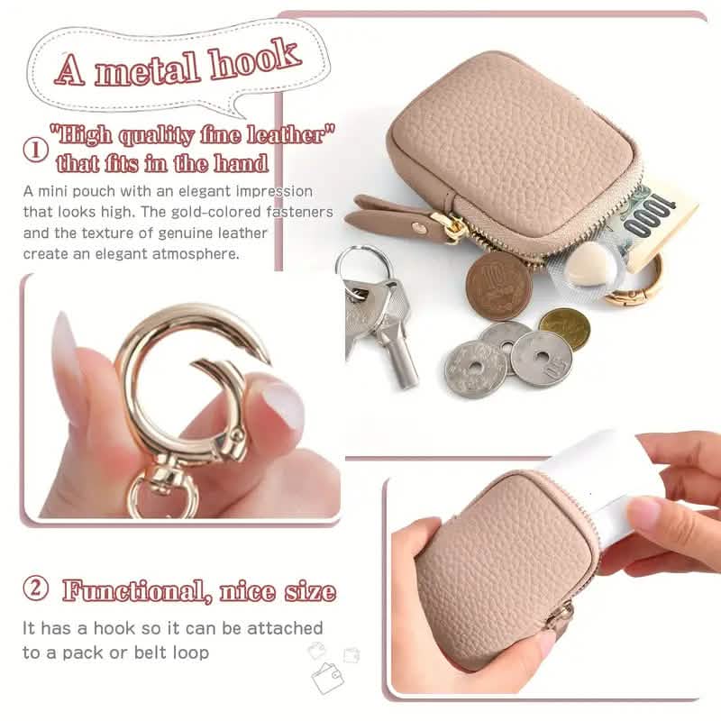 Mini Zip Coin Purse with Key Ring, Pebbled Leather Handbags & Wallets - Tophatter Daily Deals