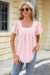 Eyelet Square Neck Short Sleeve T-Shirt Blush Pink Women's T-Shirts - Tophatter Daily Deals