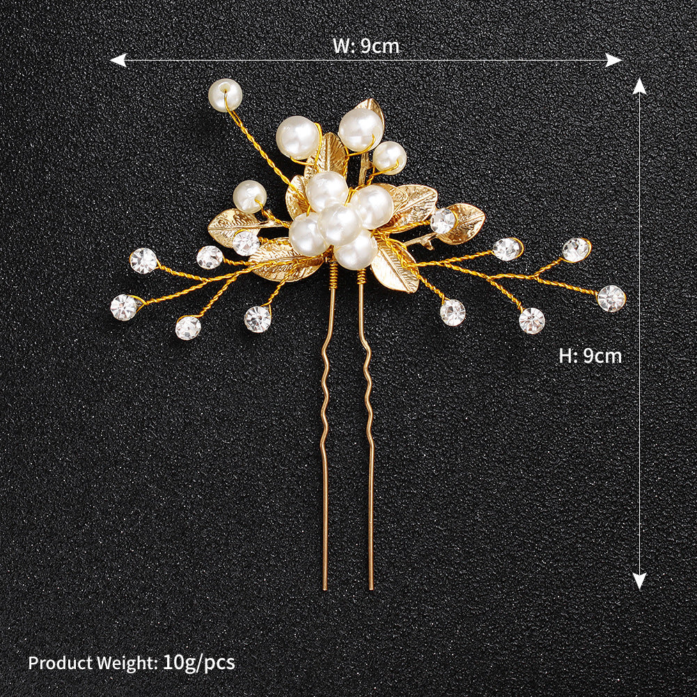 Bridal Jewelry Headdress Handmade Pearl U-shaped Head Flower Hairpin 0 - Tophatter Daily Deals