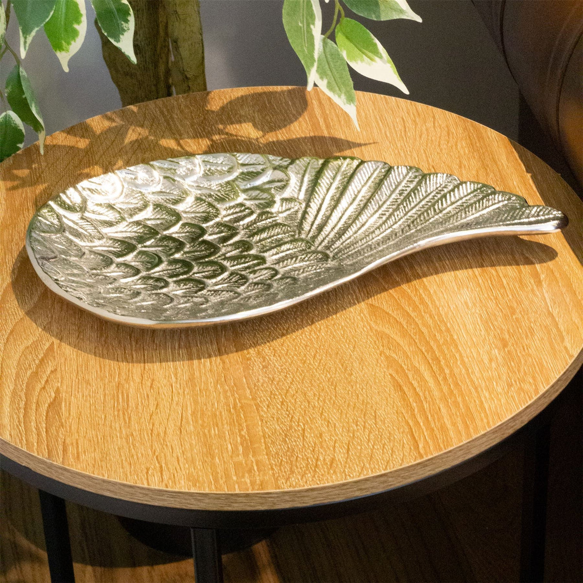 Exquisite Silver Aluminium Angel Wing Display Dish | Feather Trinket Vanity Tray Trinket Dish - Tophatter Daily Deals