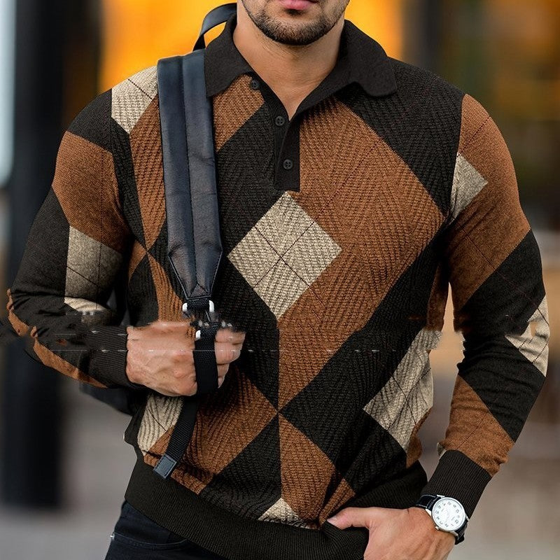 Soft Textured Men's Polo Sweater - Geometric Knit, Cotton 3D Changing Face Moving Picture Frame - Tophatter Daily Deals
