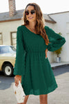 Swiss Dot V-Neck Lantern Sleeve Mini Dress Green Casual Dresses - Tophatter Daily Deals