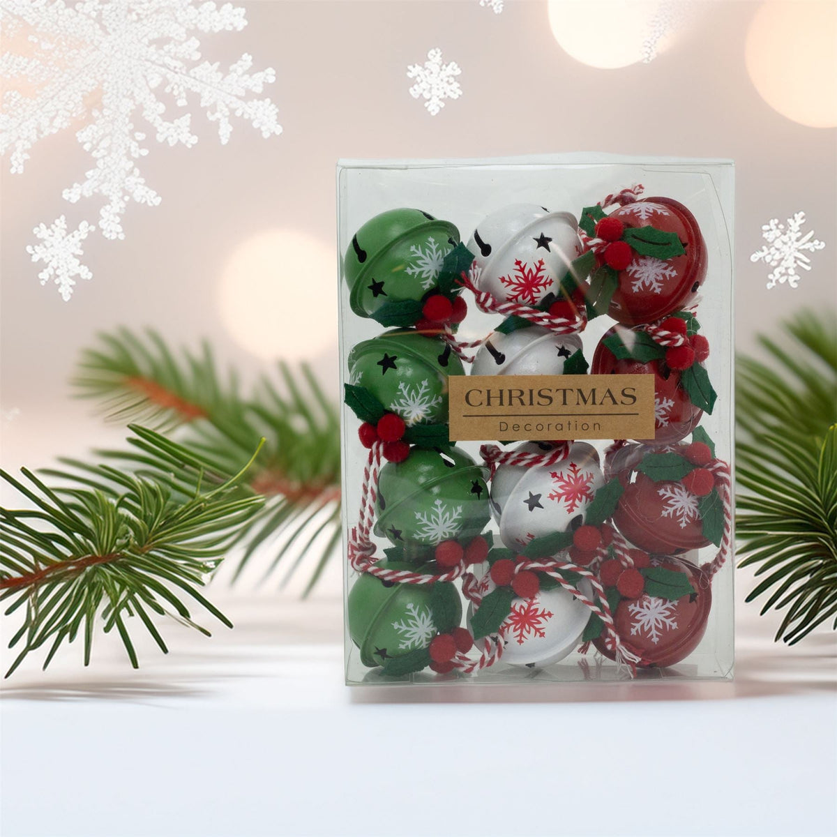Pack of 12 Small Festive Jingle Bell Baubles | Christmas Tree Ornaments - 4cm Baubles - Tophatter Daily Deals