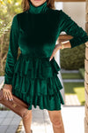 Ruffled Layered Long Sleeve Mini Dress Dark Green Casual Dresses - Tophatter Daily Deals