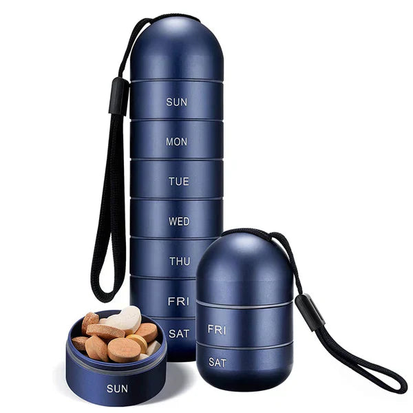 Pill Organizer Aluminum 7 Day Travel Container Waterproof Blue - Tophatter Daily Deals