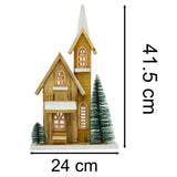 LED Wooden Christmas Church with Trees | Light-Up Nordic Chapel Ornament LED Light - Tophatter Daily Deals