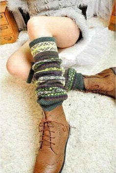 Autumn Winter Bohemian Thickened Woolen Socks Gray green 0 - Tophatter Daily Deals